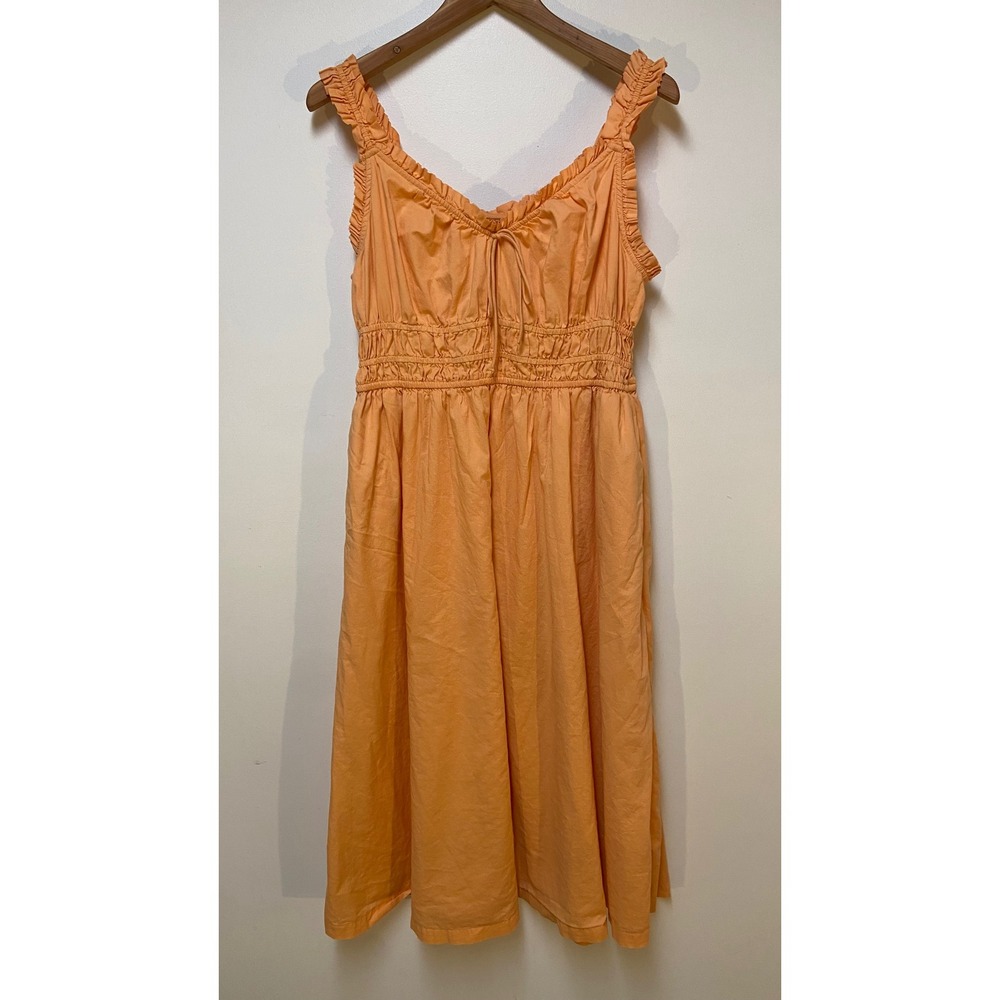Old Navy Midi Dress Womens Large Orange Ruffle Smocked Cotton Pockets Lined Boho